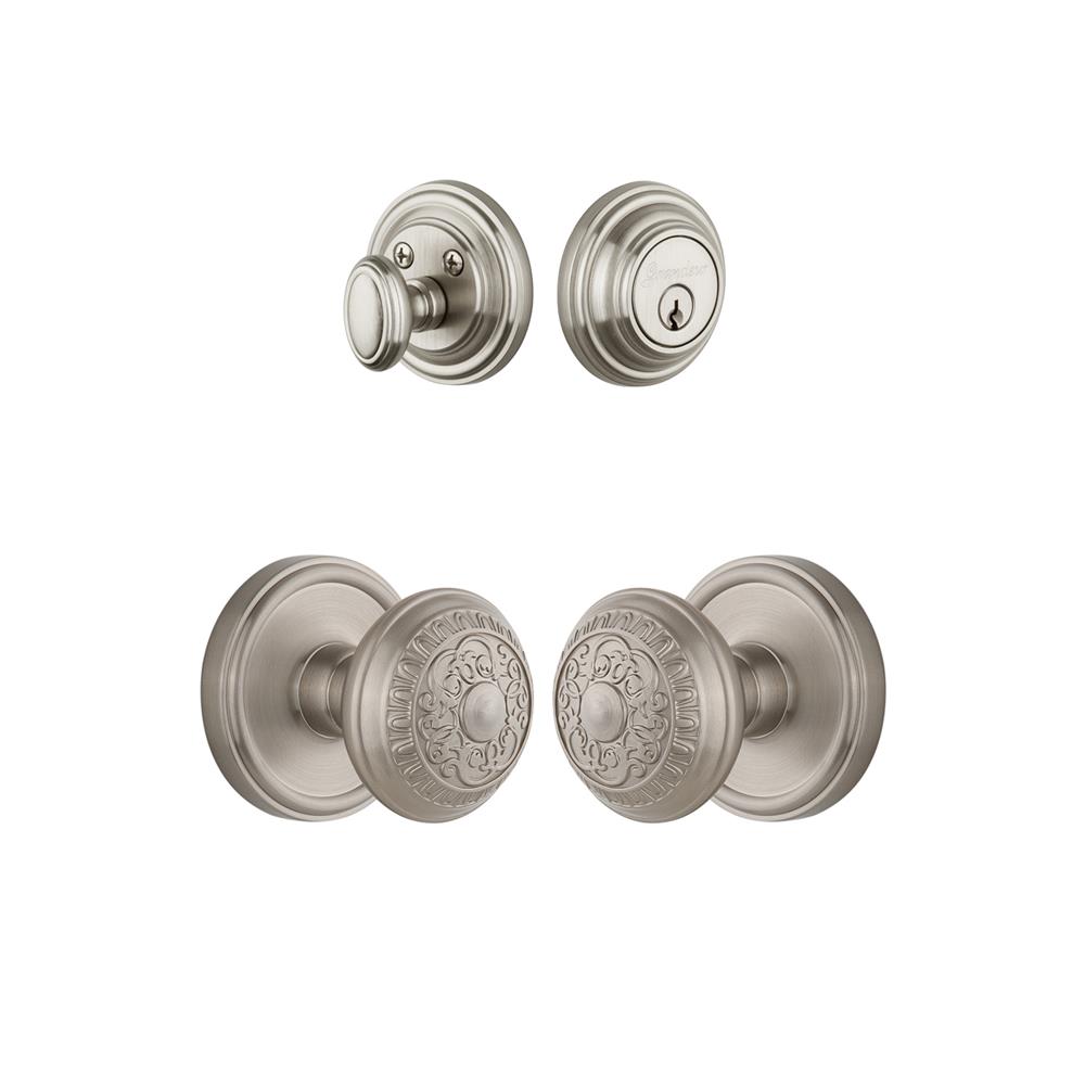 Grandeur by Nostalgic Warehouse Single Cylinder Combo Pack Keyed Differently - Georgetown Rosette with Windsor Knob and Matching Deadbolt in Satin Nickel
